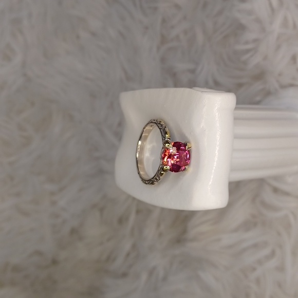 Bali Designs Sterling & 18K Gold Azotic Pink Quartz Solitaire Ring NEW Size 9 - Picture 2 of 10